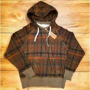 Mcnairy&co Sweater Mens XL Fabric Afterhood Wine Brown Plaid Crewneck Hoodie NWT